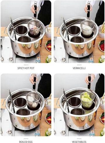 Cooking Pots, 4 Holes Pasta Cooker Insert Set, Multipots & Pasta Pots with Divider and Colander Strainer, Stainless Steel Stock Pot Commercial Cooking Tool in Saudi Arabia