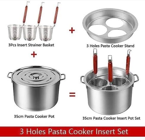 Pasta Pots Cooking Pot Commercial Pasta Cooker Set, Pasta Cooking Cookware with Divider and Colander Strainer, Stainless Steel Stock Pot/One Color/3 Hole in Saudi Arabia
