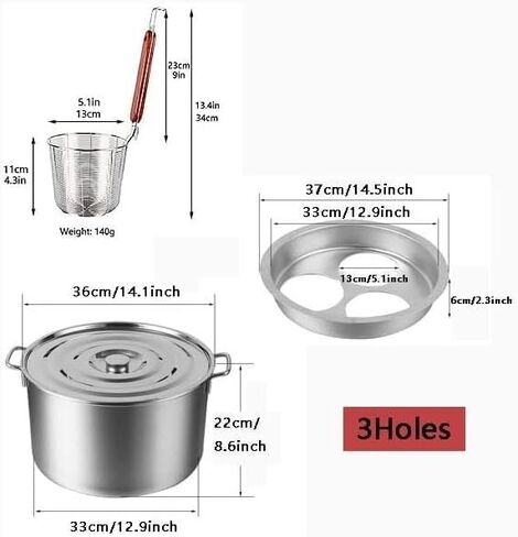 Pasta Pots Cooking Pot Commercial Pasta Cooker Set, Pasta Cooking Cookware with Divider and Colander Strainer, Stainless Steel Stock Pot/One Color/3 Hole in Saudi Arabia