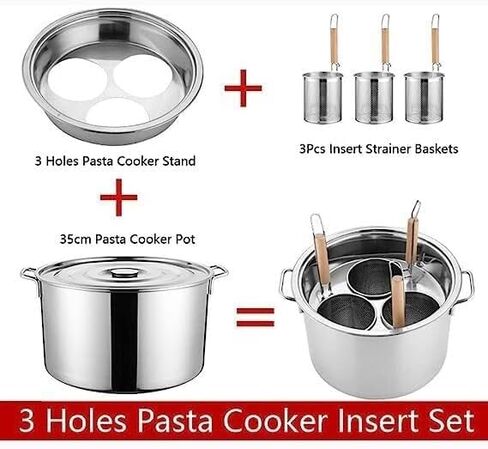 Pasta Pots Pasta Cooker Insert Set, with Divider and Colander Strainer Stockpots for Home Kitchen Restaurant Commercial Cooking Tool/One Color/3 Hole in Saudi Arabia