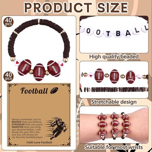 40 مجموعة من أساور كرة القدم، هدايا الحفلات الرياضية، أساور ساحرة، خرز كرة القدم بكميات كبيرة مع بطاقة ملهمة قابلة للتعديل، مستلزمات مجوهرات سوار من الطين للاعبي مجموعة الفريق، هدايا عيد الحب in Kuwait