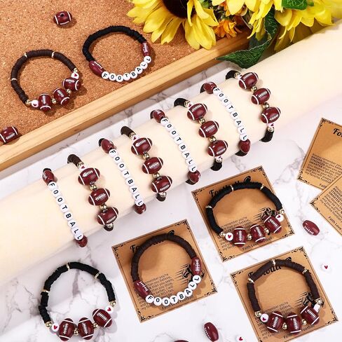 40 مجموعة من أساور كرة القدم، هدايا الحفلات الرياضية، أساور ساحرة، خرز كرة القدم بكميات كبيرة مع بطاقة ملهمة قابلة للتعديل، مستلزمات مجوهرات سوار من الطين للاعبي مجموعة الفريق، هدايا عيد الحب in Kuwait