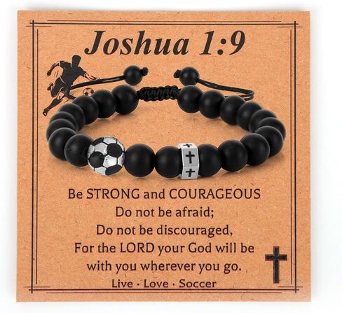 Soccer Bracelet for Men, Adjustable Cross Beaded Sports Football Bracelet Jewelry with Card for Son Grandson Players Team Fans & Friends Gift (Black Matte) in Saudi Arabia