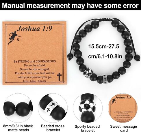 Soccer Bracelet for Men, Adjustable Cross Beaded Sports Football Bracelet Jewelry with Card for Son Grandson Players Team Fans & Friends Gift (Black Matte) in Saudi Arabia