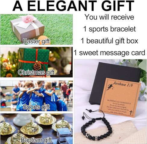 Soccer Bracelet for Men, Adjustable Cross Beaded Sports Football Bracelet Jewelry with Card for Son Grandson Players Team Fans & Friends Gift (Black Matte) in Saudi Arabia