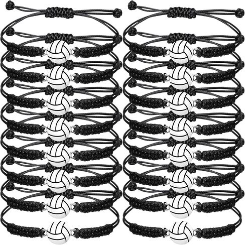 20PCS Sports Themed Woven Bracelets Set Adjustable Braided Rope Jewelry with Basketball Football Volleyball Baseball Charms for Team Players Fans Party Favors Gifts in Saudi Arabia