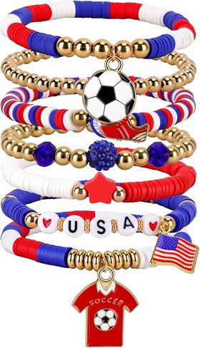 Soccer Bracelet For Women, Game Day Mom Accessories & Outfits Sports Jewelry Fans Gifts, Charm Beaded Stretch Bracelets Essentials Team Gear in Saudi Arabia