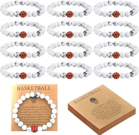 12 مجموعة من الأساور الرياضية، أساور مطاطية مطاطية مصنوعة يدويًا لكرة القدم/كرة السلة باللون الأبيض الفيروزي، مجوهرات سوار من خرز الرجبي للرجال والنساء هدية للمعجبين مع بطاقة ملهمة in Kuwait
