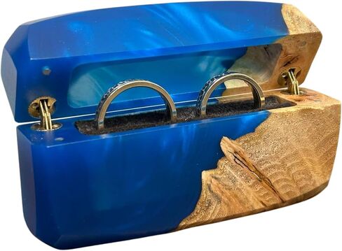 RWA Luxury Double Engagement Ring Box Slim Epoxy & Wood Jewelry Dispay Case for Proposal, Wedding Day, Gift Handmade Jewelry Box Organizer, Keepsake Ring Holder for Bride, Ring Bearer FLASH (pearl) in Kuwait