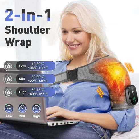 Cordless Shoulder Heating Pad, Heated Shoulder Brace, Heated Shoulder Wrap with Massage, Shoulder Massager for Men Women in Kuwait