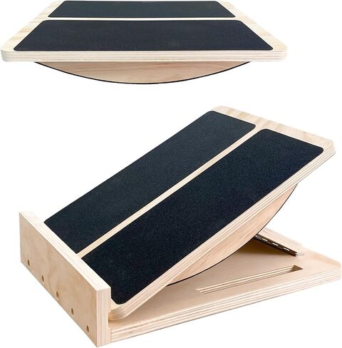 لوح خشبي مائل قابل للتعديل للقدم لتمديد الساق، سعة 440 رطل، ألواح قطيفة متوازنة للكاحل وتمتد للركبة والساقين، معدات اللياقة البدنية للتمرين على شكل إسفين والقرفصاء (لوحة التوازن) in Kuwait