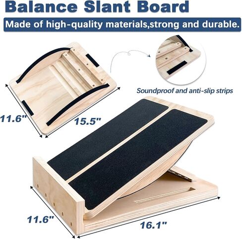 لوح خشبي مائل قابل للتعديل للقدم لتمديد الساق، سعة 440 رطل، ألواح قطيفة متوازنة للكاحل وتمتد للركبة والساقين، معدات اللياقة البدنية للتمرين على شكل إسفين والقرفصاء (لوحة التوازن) in Kuwait