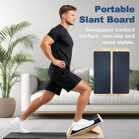 لوح خشبي مائل قابل للتعديل للقدم لتمديد الساق، سعة 440 رطل، ألواح قطيفة متوازنة للكاحل وتمتد للركبة والساقين، معدات اللياقة البدنية للتمرين على شكل إسفين والقرفصاء (لوحة التوازن) in Kuwait