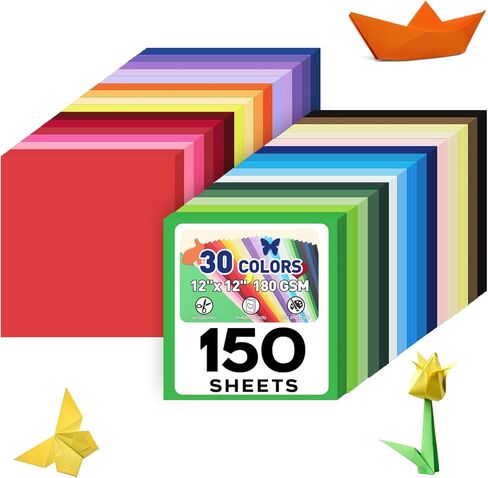 12" X 12" Colored Cardstock Bulk 150 Sheets 30 Assorted Colors Construction Paper Card Stock Printer Paper for DIY Crafts, Cricut Card Making, Party Decor, Kids School Supplies, 180 GSM in Kuwait