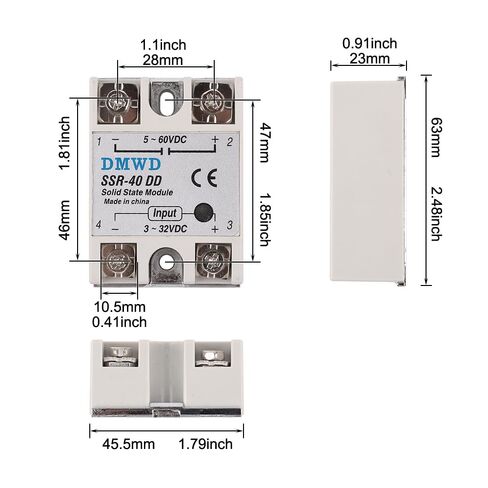 SSR-40DD Solid State Relay DC to DC (Input 3-32V DC Output 5-60V DC) 2 PCS Single Phase in Saudi Arabia