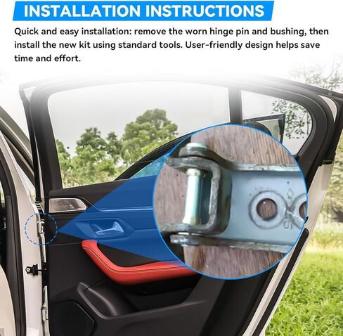 Front Door Hinge Pin and Bushing Repair Kit Compatible with 1998-2004 Frontier Replaces 38476 in Kuwait