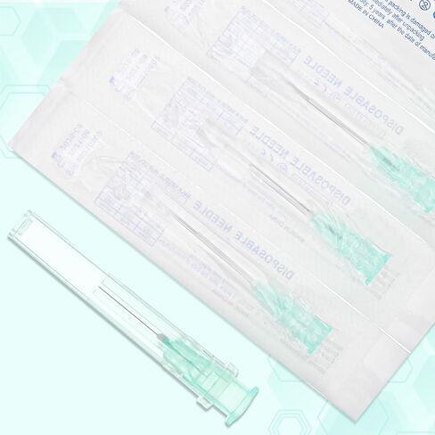 إبرة قفل لور 32 جيجا 1/2 بوصة مع غطاء - إبر 32 جرام للاستعمال مرة واحدة لإعادة التعبئة الدقيقة للمواد اللاصقة والأحبار والمواد اللاصقة، معقمة مغلفة بشكل فردي، صندوق مكون من 100 قطعة in Kuwait