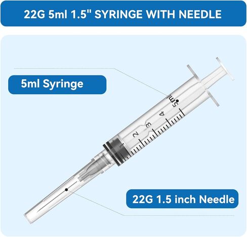 5 مل 22Ga 1.5 بوصة حقنة لوازم المختبرات القابل للتصرف، التعبئة والتغليف مختومة بشكل فردي 50 حزمة in Kuwait