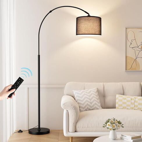 Ambimall Dimmable Arc Floor Lamp with Remote, Color Temperatures and Brightness Adjustable, Arched Floor Lamp with Rotating Head, Over Couch Arched Reading Light for Living Room (Deep Beige and Black) in Kuwait