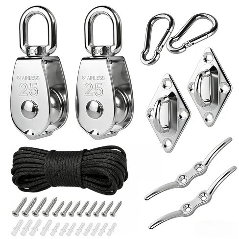 M15 Heavy Duty Rope Pulley System Kit, 304 Stainless Steel Pulleys with 32.8ft 5/32" Nylon Rope, Ideal for Clothesline Pulley, Flag Pole Lifting, Garage Hoist, Block and Tackle & DIY Projects in Kuwait