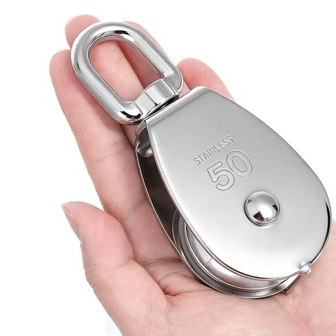 2PCS M50 Stainless Steel Heavy Duty Single Pulley Snatch Block with Swivel Hook, 2" Sheave for 3/8" Rope (800 LBS WLL) in Kuwait