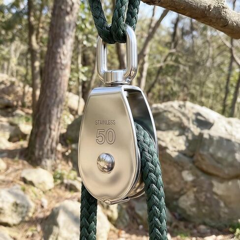 2PCS M50 Stainless Steel Heavy Duty Single Pulley Snatch Block with Swivel Hook, 2" Sheave for 3/8" Rope (800 LBS WLL) in Kuwait