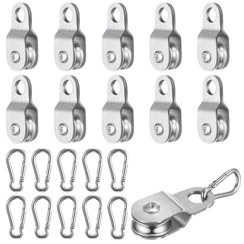 10 Set 2.6 x 1.1 Inch Small Single Pulley Block with M4 Spring Snap Hook for 6mm/ 0.23 and 8mm/ 0.31'' Wire Rope Crane Pulley Hanging Towing Wheel Bearing for Lifting Crane Camping Fishing in Saudi Arabia