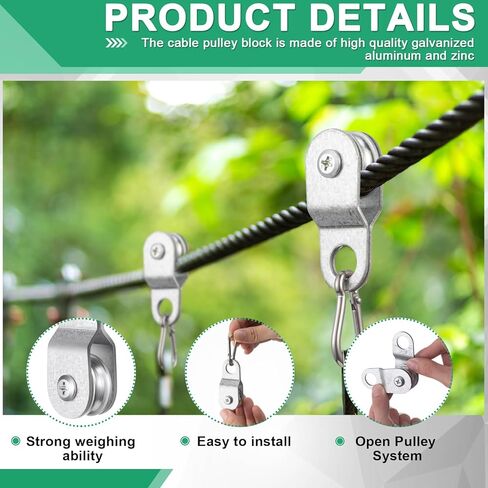 10 Set 2.6 x 1.1 Inch Small Single Pulley Block with M4 Spring Snap Hook for 6mm/ 0.23 and 8mm/ 0.31'' Wire Rope Crane Pulley Hanging Towing Wheel Bearing for Lifting Crane Camping Fishing in Saudi Arabia