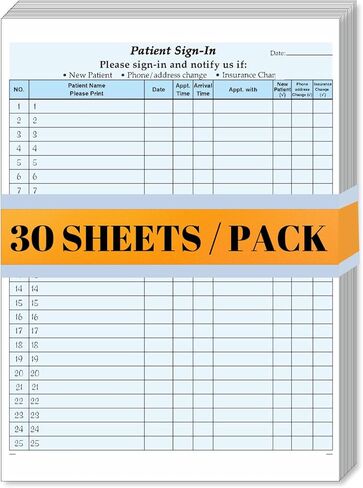 HIPAA Compliant Patient Sign-in Sheets - 30 Pack Carbonless Medical Forms with Peel-Off Labels, Date Column for Doctor’s Office, Dental Clinic, 750 Lables, Blue in Saudi Arabia