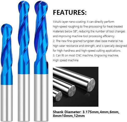 1 قطعة الكرة الأنف كربيد نهاية مطحنة 2 الناي الكرة الأنف نهاية مطحنة 3.175/4/6/8/10/12 مللي متر عرقوب كربيد قاطعة المطحنة CNC راوتر بت نانو الأزرق المغلفة مزدوجة المزامير دوامة طحن أداة in Kuwait