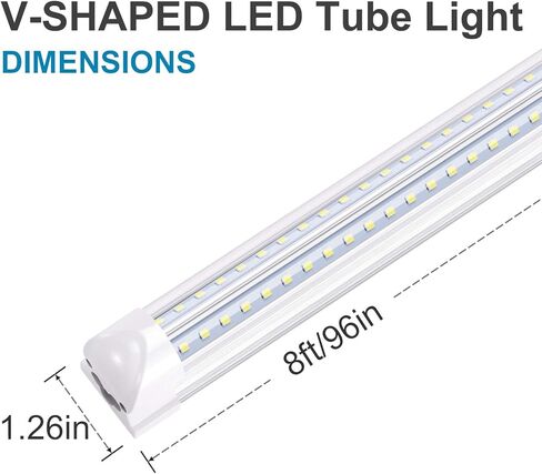 V Shape Integrated LED Tube Light,8 Foot Linkable Shop Lights 72W 7200LM, AC85-277V, SMD2835 Clear Cover, Cool White 6000K, LED Cooler Door Lights 25 Pack in Saudi Arabia