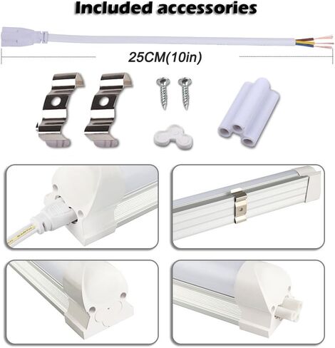 مصباح LED أنبوبي بطول 5 أقدام، 48 وات (ما يعادل 100 وات) مدمج على شكل حرف V مزدوج الجانب، التوصيل والتشغيل، غطاء شفاف، أبيض بارد 6000 ك، AC85-265V - حزمة من 25 in Kuwait