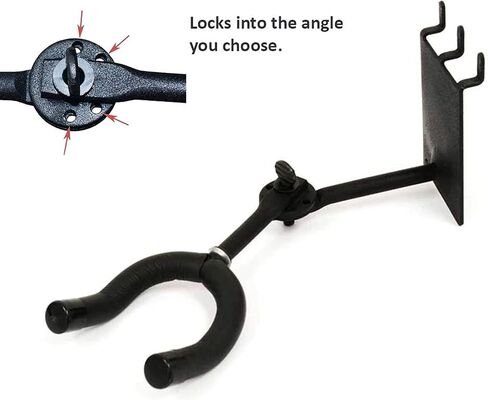 Padded Metal 3" Standard Guitar Hanger, Adjustable – Slatwall and Pegboard Mount Display – Acoustic and Electric Guitar Holder (Quantity 10) (10, Black) in Kuwait