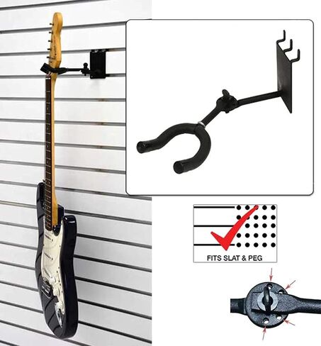 Padded Metal 3" Standard Guitar Hanger, Adjustable – Slatwall and Pegboard Mount Display – Acoustic and Electric Guitar Holder (Quantity 10) (10, Black) in Kuwait