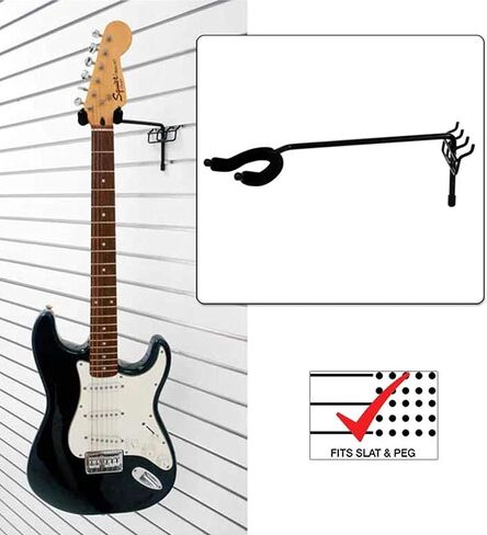 Padded Metal Economy Right Facing Fixed Angle Guitar Hanger with 9 inch Stem – Slatwall and Pegboard Mount Display – Acoustic and Electric Guitar Holder (Quantity 5) (5, Black) in Kuwait