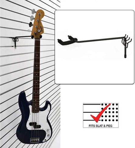 Padded Metal Economy Left Facing Fixed Angle Guitar Hanger with 9" Stem – Slatwall and Pegboard Mount Display – Acoustic and Electric Guitar Holder (Quantity 1) (1, Black) in Kuwait