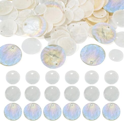 Fashewelry 100pcs مسطحة جولة السحر عملة معدنية مختلطة اللون 15 مم أقراص قذيفة Akoya المعلق in Kuwait