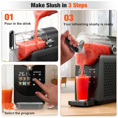 آلة Slushie لا تحتاج إلى ثلج، تنظيف تلقائي، آلة Slushy للمنزل، صانع مشروبات مجمدة سريعة 220 وات مع 6 برامج معدة مسبقًا للمارجريتا والفرابيه ومخفوق الحليب والمزيد، شاشة LED، أسود، 88oz in Kuwait