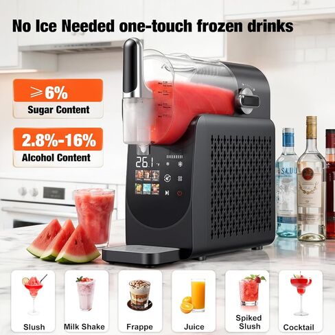 آلة Slushie لا تحتاج إلى ثلج، تنظيف تلقائي، آلة Slushy للمنزل، صانع مشروبات مجمدة سريعة 220 وات مع 6 برامج معدة مسبقًا للمارجريتا والفرابيه ومخفوق الحليب والمزيد، شاشة LED، أسود، 88oz in Kuwait
