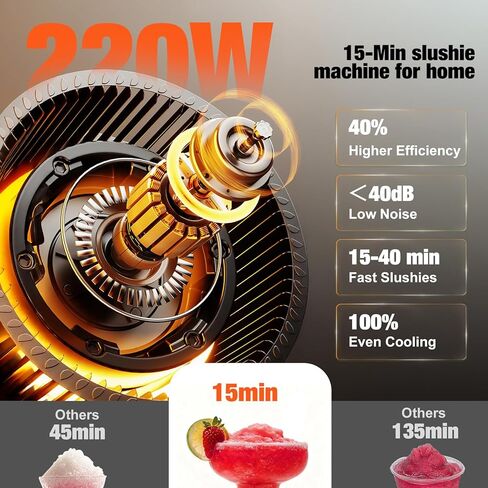 آلة Slushie لا تحتاج إلى ثلج، تنظيف تلقائي، آلة Slushy للمنزل، صانع مشروبات مجمدة سريعة 220 وات مع 6 برامج معدة مسبقًا للمارجريتا والفرابيه ومخفوق الحليب والمزيد، شاشة LED، أسود، 88oz in Kuwait