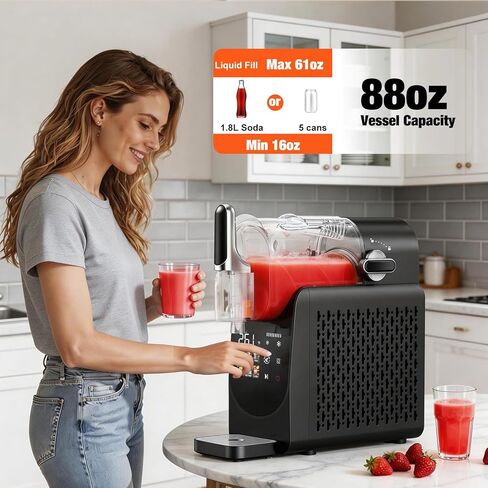 آلة Slushie لا تحتاج إلى ثلج، تنظيف تلقائي، آلة Slushy للمنزل، صانع مشروبات مجمدة سريعة 220 وات مع 6 برامج معدة مسبقًا للمارجريتا والفرابيه ومخفوق الحليب والمزيد، شاشة LED، أسود، 88oz in Kuwait