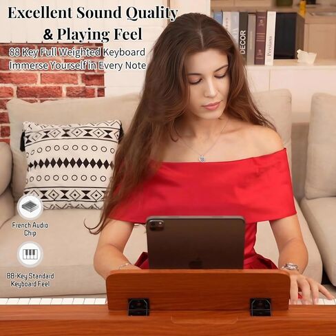 لوحة مفاتيح بيانو رقمية مكونة من 88 مفتاحًا مع حامل و3 دواسات، بيانو كهربائي كامل للوحة المفاتيح للمبتدئين، بيانو رقمي منزلي بخاصية المطرقة مع وضع المكتب، مقبس سماعة الرأس، USB-MIDI، بني in Kuwait