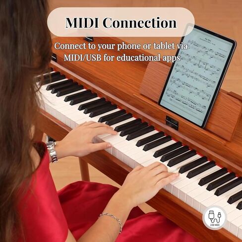 لوحة مفاتيح بيانو رقمية مكونة من 88 مفتاحًا مع حامل و3 دواسات، بيانو كهربائي كامل للوحة المفاتيح للمبتدئين، بيانو رقمي منزلي بخاصية المطرقة مع وضع المكتب، مقبس سماعة الرأس، USB-MIDI، بني in Kuwait