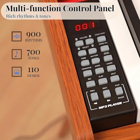 لوحة مفاتيح بيانو رقمية مكونة من 88 مفتاحًا مع حامل و3 دواسات، بيانو كهربائي كامل للوحة المفاتيح للمبتدئين، بيانو رقمي منزلي بخاصية المطرقة مع وضع المكتب، مقبس سماعة الرأس، USB-MIDI، بني in Kuwait