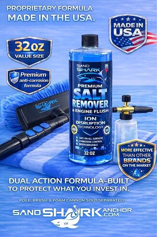 مزيل الملح الفاخر 2 في 1 ومنظف القوارب من ساند شارك - تركيبة متوازنة الحموضة للغسيل الخارجي وتنظيف المحرك، منظف متعدد الأسطح البحرية والرياضات القوية، 32 أونصة in Kuwait