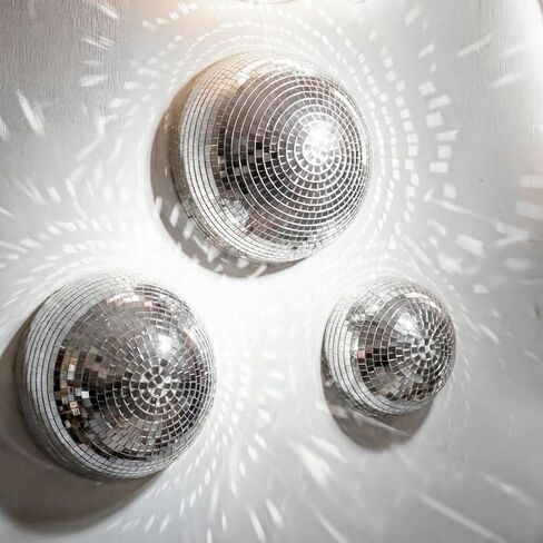 3 Pack Disco Ball Wall Decor 8/6/4 Inch 3D Half-Disco Ball Reflective Mirror Wall Art Self-Adhesive Aesthetic 70s 80s Sparkling Funky Party Decorations for Home Bedroom Birthday, Silver in Kuwait