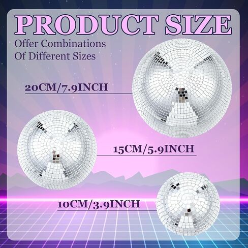3 Pack Disco Ball Wall Decor 8/6/4 Inch 3D Half-Disco Ball Reflective Mirror Wall Art Self-Adhesive Aesthetic 70s 80s Sparkling Funky Party Decorations for Home Bedroom Birthday, Silver in Kuwait