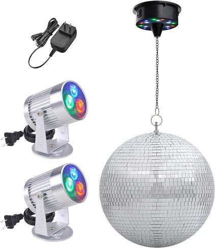 Yescom 12" Large Disco Ball with Motor and Lights 6RPM Rotator & 2PCS 3W RGB Spotlights for 70s 80s Party DJ Bands Dance Club Bar Wedding Event Studio Holiday Decor in Saudi Arabia