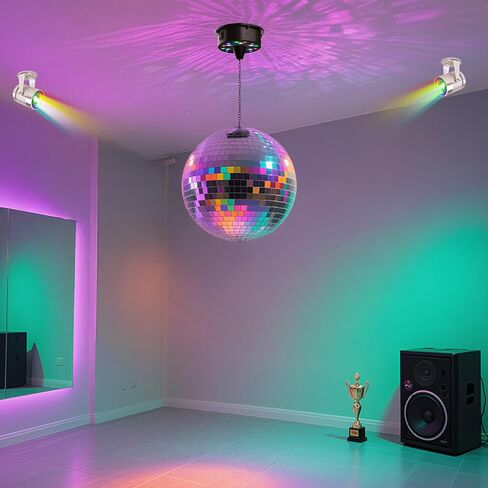 Yescom 12" Large Disco Ball with Motor and Lights 6RPM Rotator & 2PCS 3W RGB Spotlights for 70s 80s Party DJ Bands Dance Club Bar Wedding Event Studio Holiday Decor in Saudi Arabia