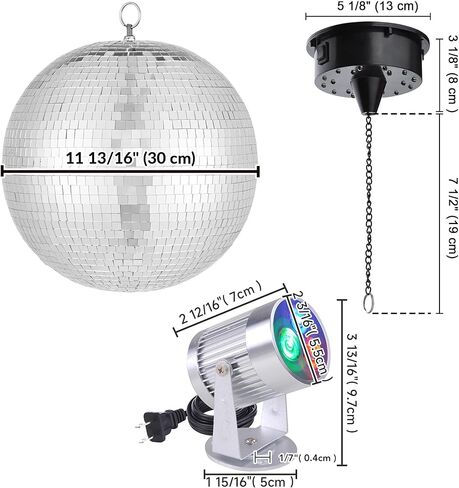 Yescom 12" Large Disco Ball with Motor and Lights 6RPM Rotator & 2PCS 3W RGB Spotlights for 70s 80s Party DJ Bands Dance Club Bar Wedding Event Studio Holiday Decor in Saudi Arabia